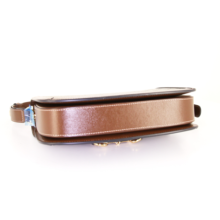 Gucci 1955 Horsebit shoulder bag in beige monogram canvas and brown leather - Detail D4