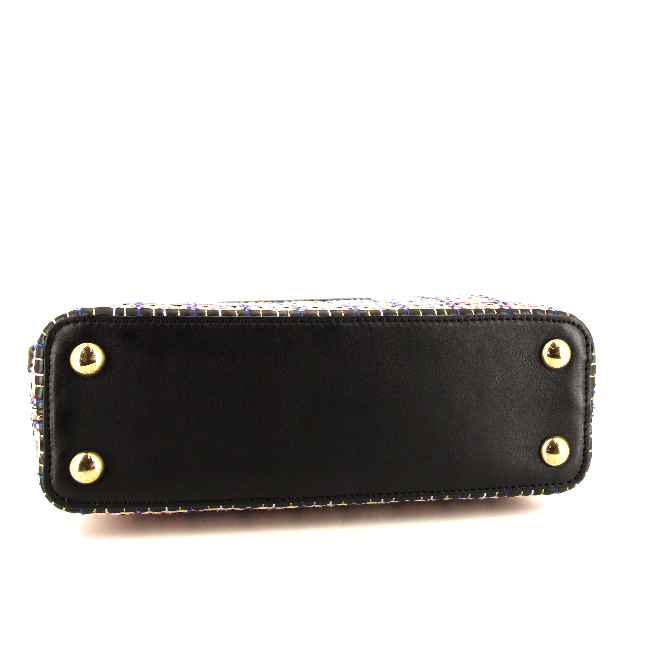 Louis Vuitton Capucines small model shoulder bag in pink, white and black braided canvas and black leather - Detail D5