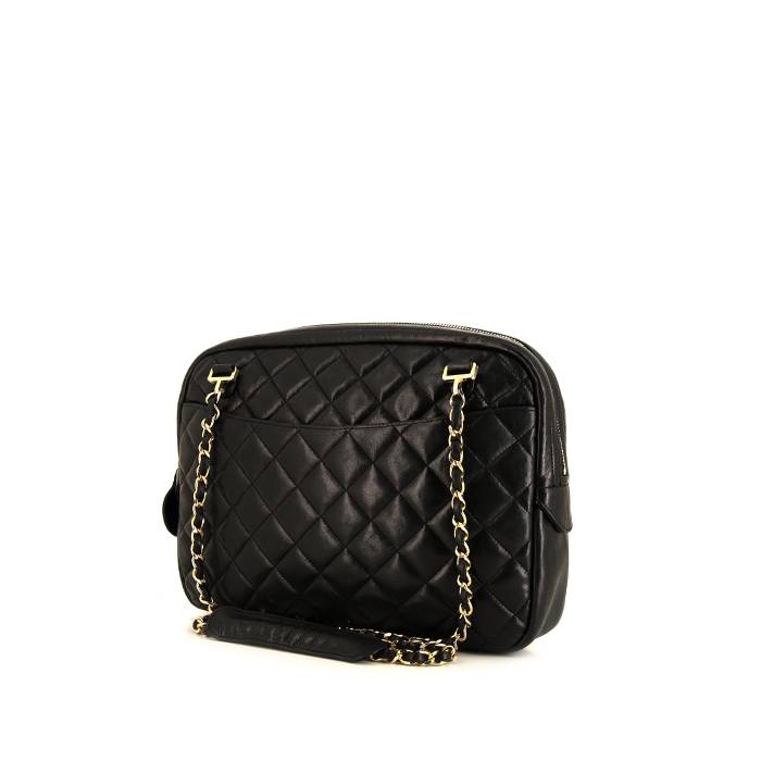 Sac porté épaule Chanel Vintage Shopping en cuir matelassé noir