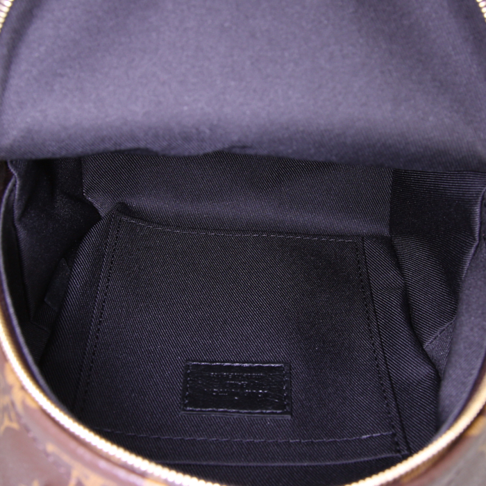 Sac à dos Louis Vuitton Palm Springs Backpack Mini en toile monogram marron et cuir noir - Detail D3