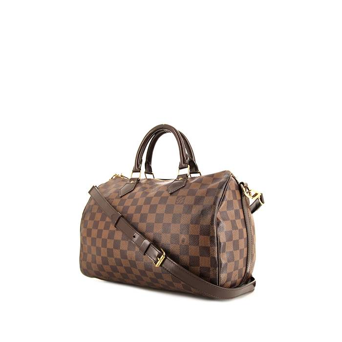 Louis Vuitton Speedy 30 handbag in ebene monogram canvas and brown leather - 00pp
