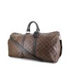 Bolsa de viaje Louis Vuitton Keepall 55 cm en lona Monogram Macassar marrón y cuero negro - 00pp thumbnail