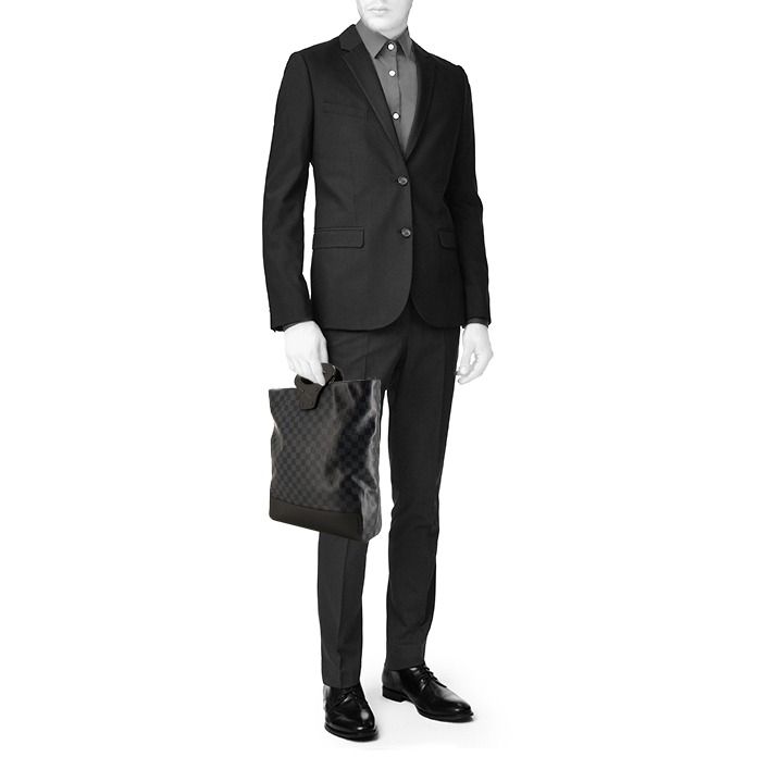 Louis Vuitton  North South shopping bag  in damier canvas  and black leather - Detail D1