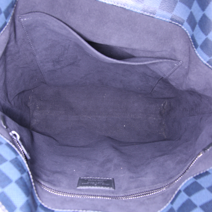 Sac cabas Louis Vuitton  North South en toile damier cobalt et cuir noir - Detail D3