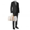 Louis Vuitton Keepall 50 cm travel bag in azur damier canvas and natural leather - Detail D1 thumbnail