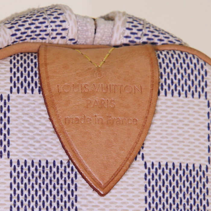 Sac de voyage Louis Vuitton Keepall 50 cm en toile damier azur et cuir naturel - Detail D3