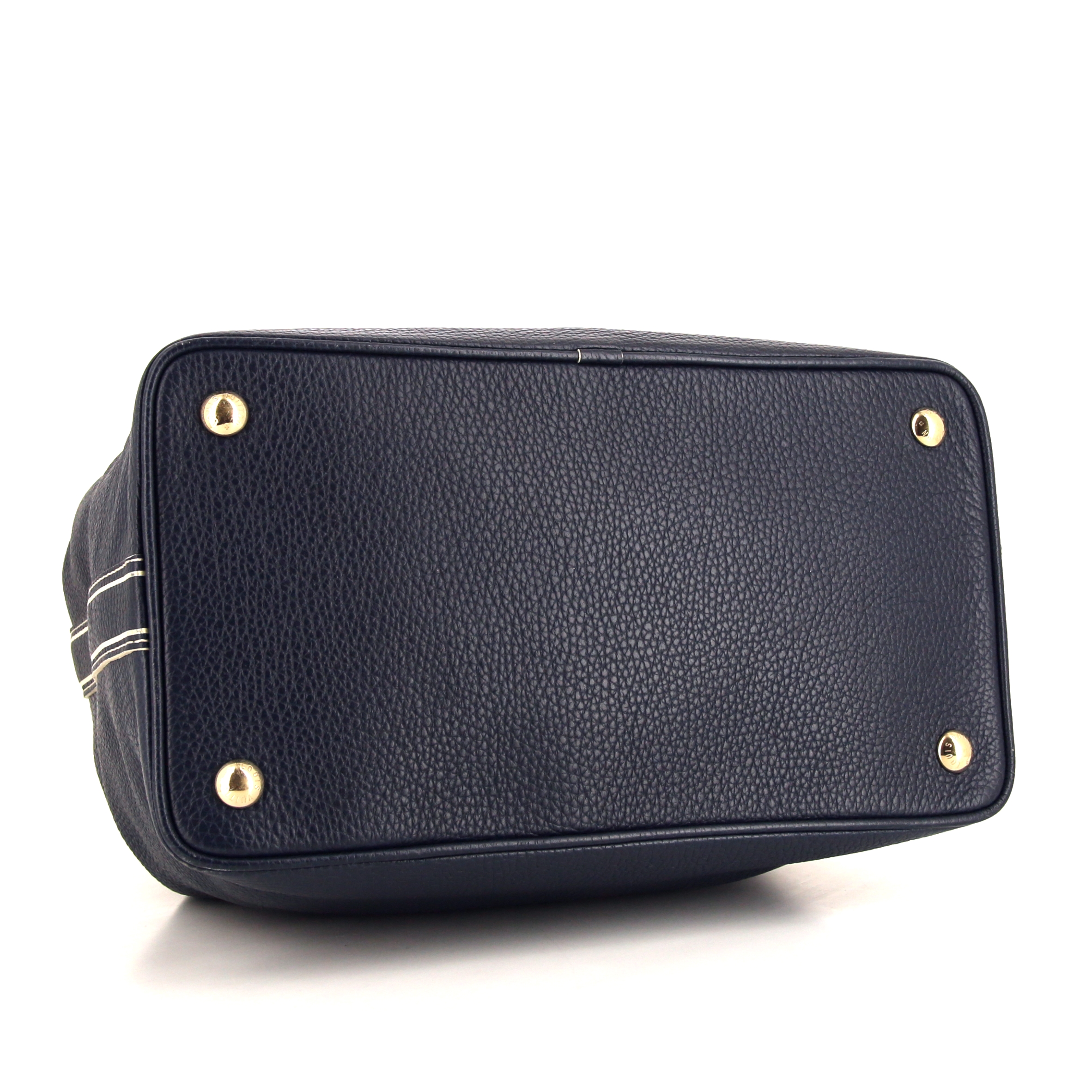 Sac cabas Louis Vuitton en cuir grainé bleu-marine - Detail D4