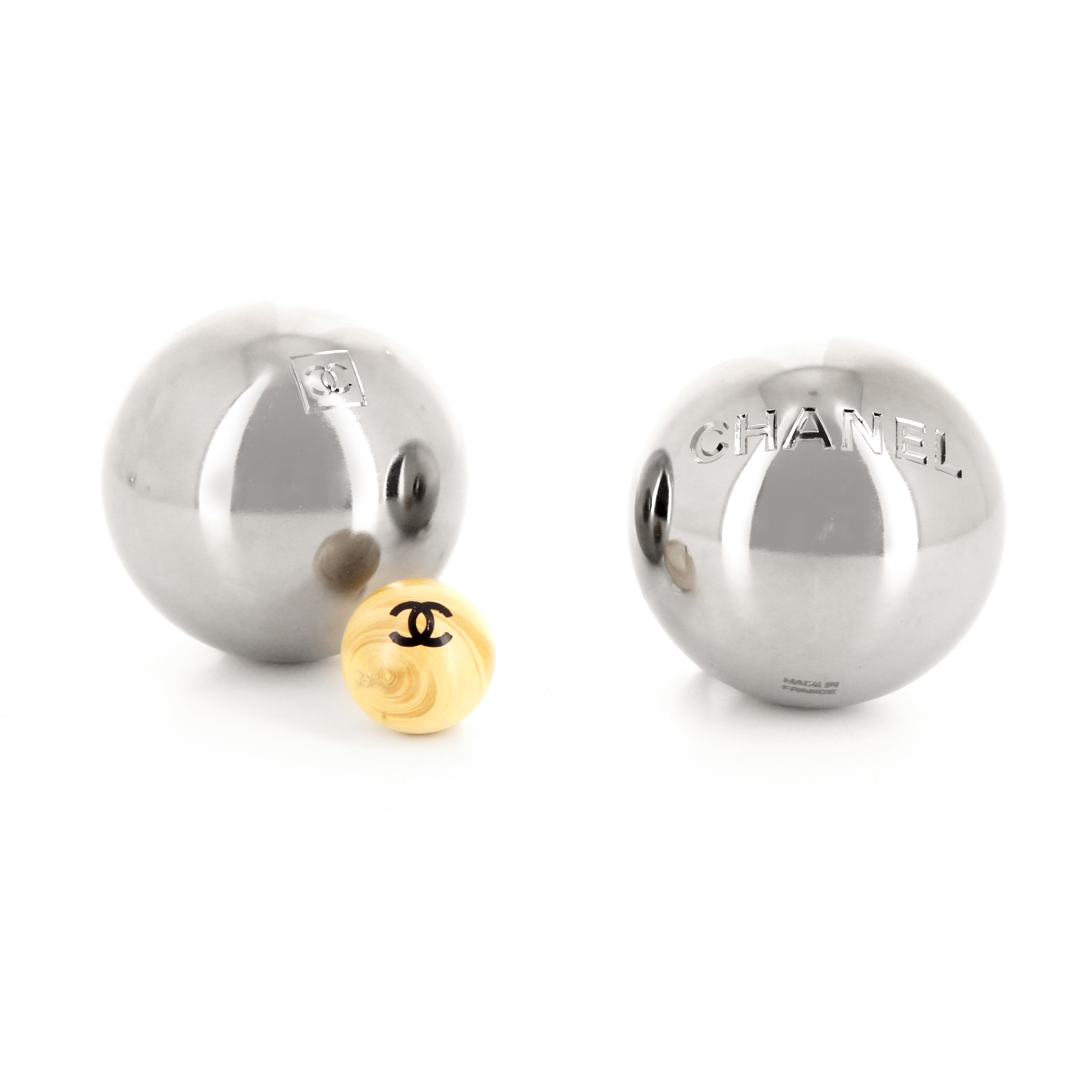Chanel, pétanque set, limited edition, in chromed steel and black leather - Detail D1