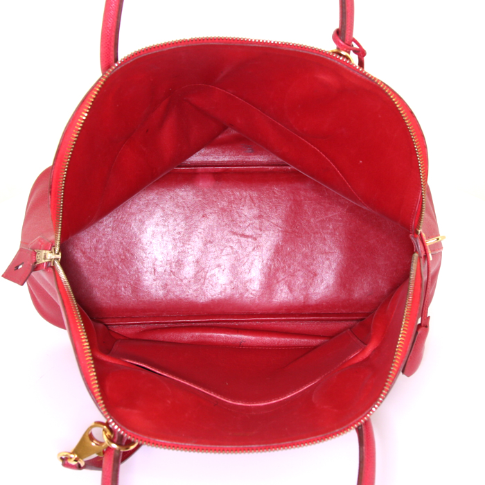 Bolso de mano Hermes Bolide 37 cm en cuero Courchevel rojo Casaque - Detail D3