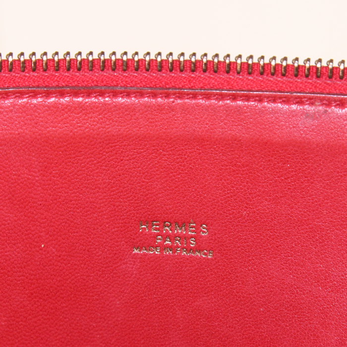 Bolso de mano Hermes Bolide 37 cm en cuero Courchevel rojo Casaque - Detail D4