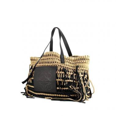 Shopping bag Loewe Anagram in camoscio beige e pelle nera