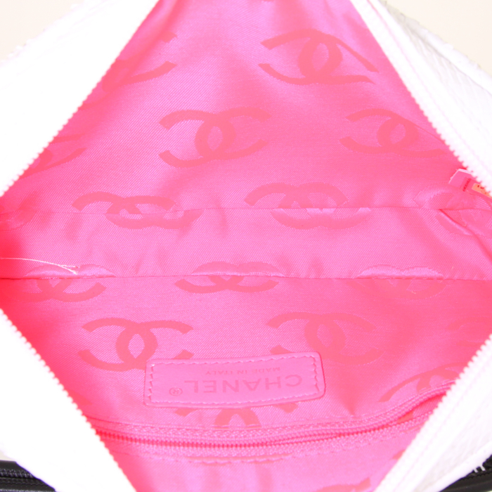 Borsa da spalla o a mano Chanel Cambon in pitone bianco e pelle verniciata nera - Detail D2