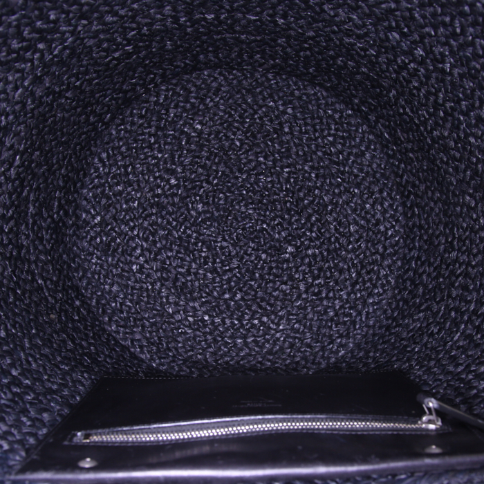 Bolso Cabás Saint Laurent Cabas YSL en raffia negra y cuero negro - Detail D2