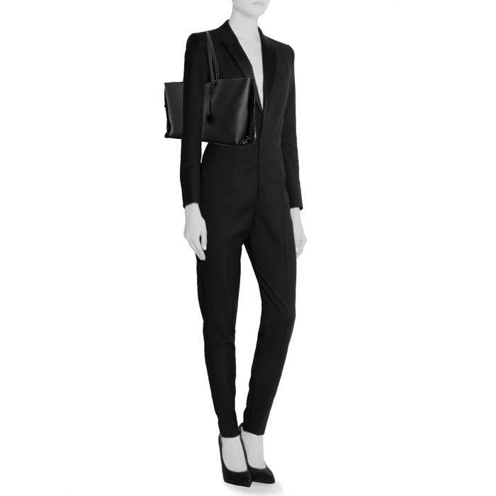 Saint Laurent Cabas YSL shopping bag in black leather - Detail D1