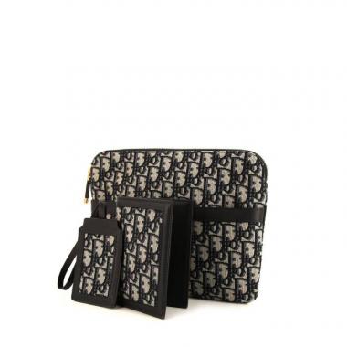 Dior Kit de Voyage pouch in blue monogram canvas and navy blue leather