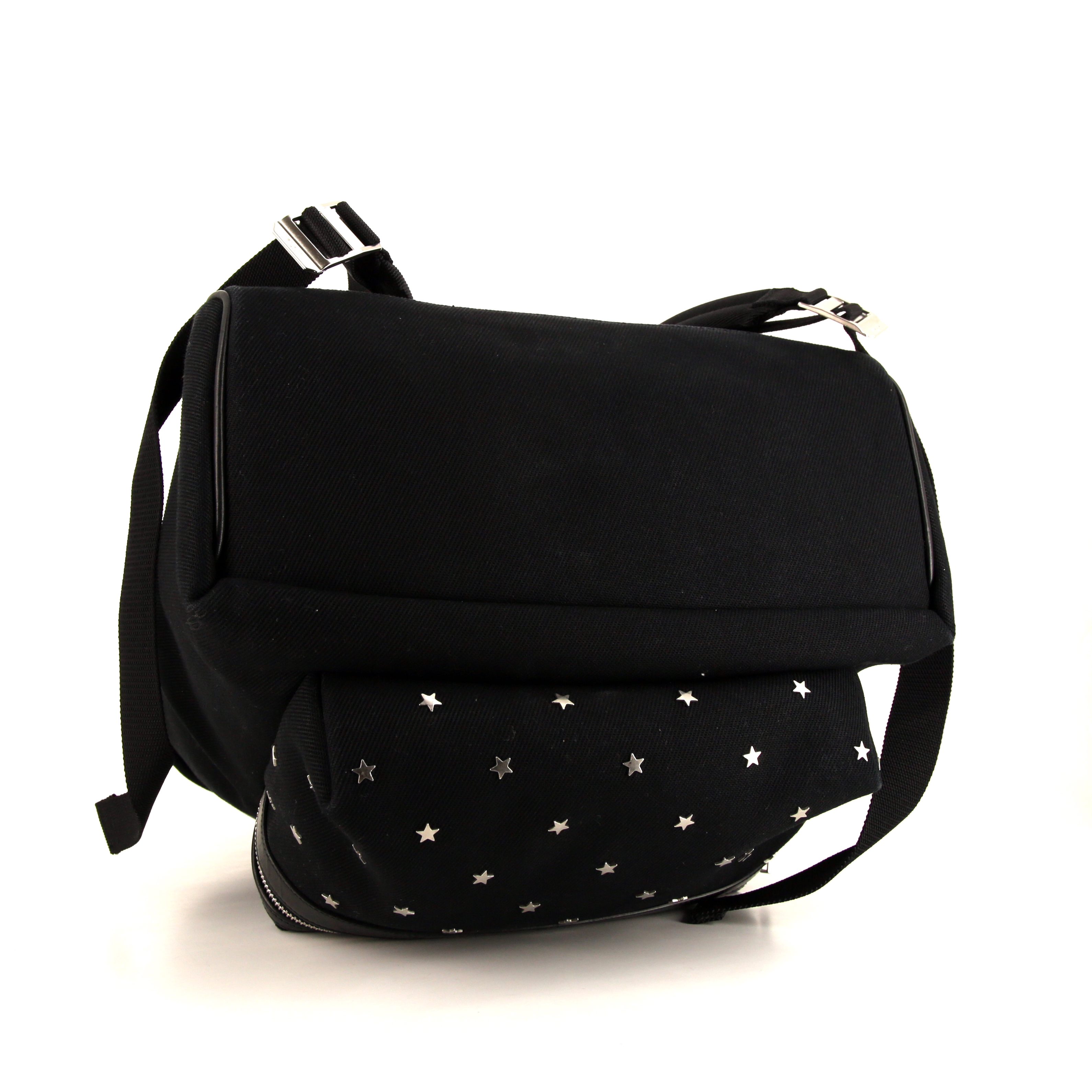 Sac à dos Saint Laurent City en toile noire et cuir noir - Detail D4