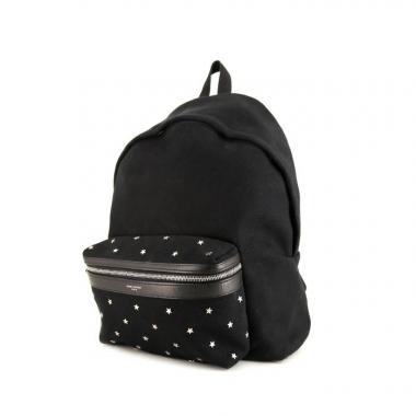 Zaino Saint Laurent City in tela nera con motivo stellato e pelle nera