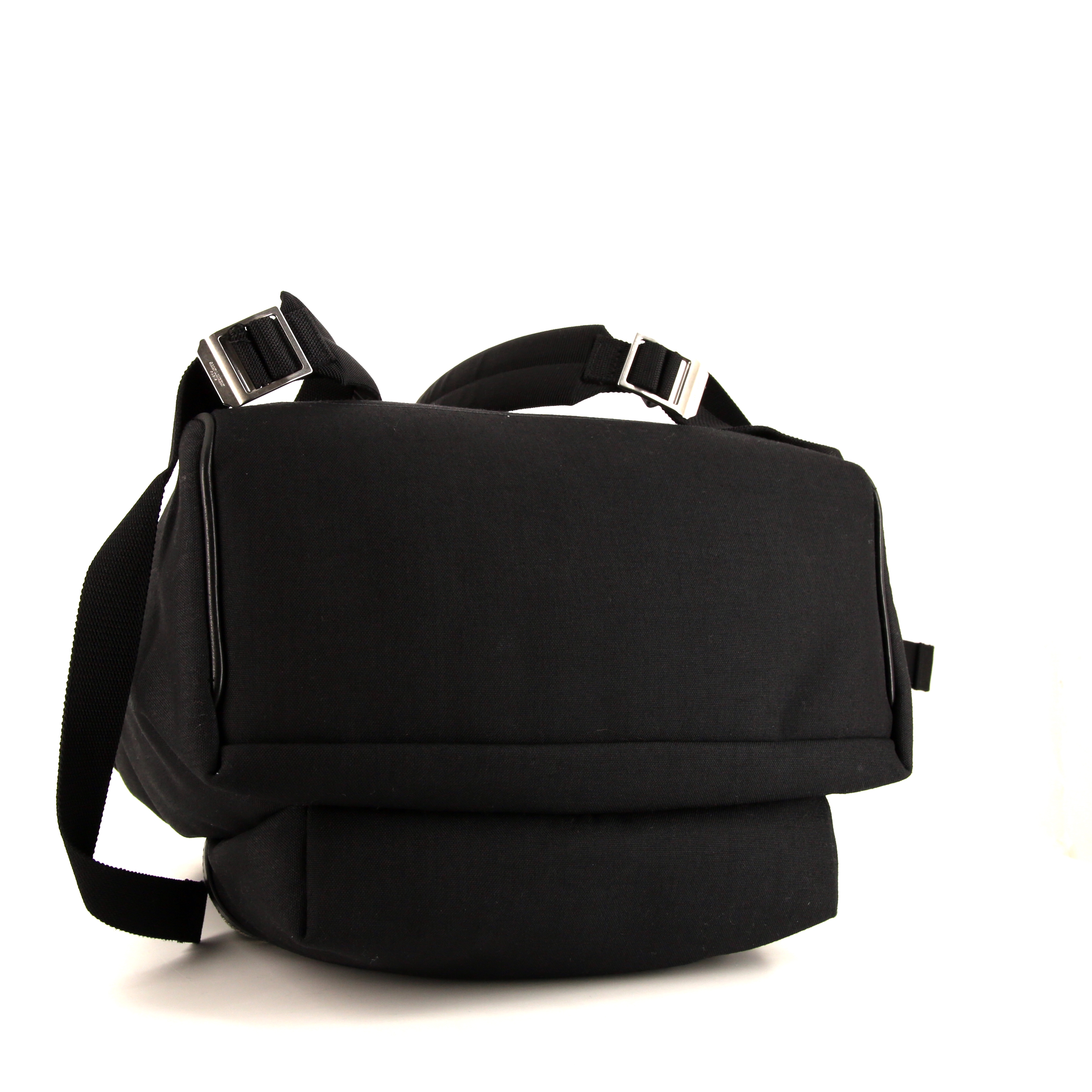 Zaino Saint Laurent City in tela nera e pelle nera - Detail D4