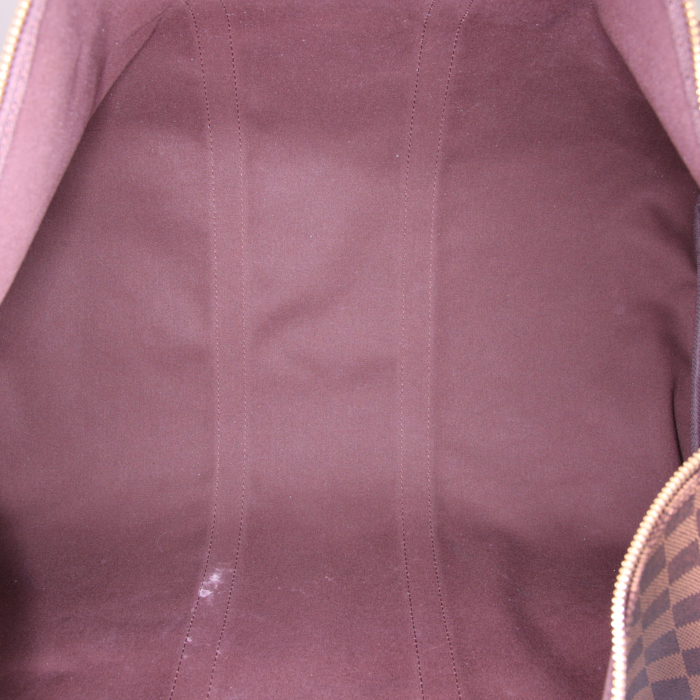 Sac de voyage Louis Vuitton Keepall 55 cm en toile damier ébène et cuir marron - Detail D3