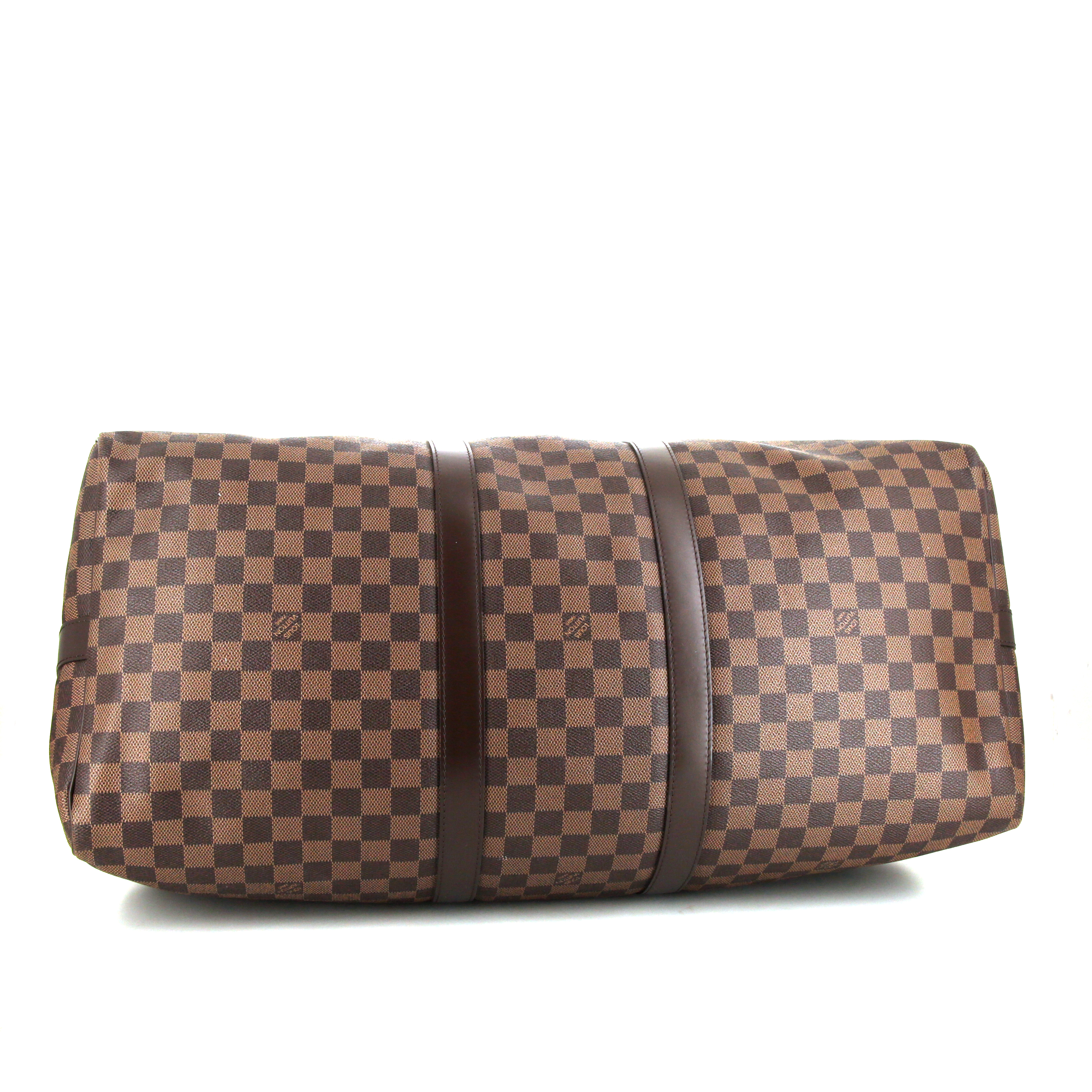 Bolsa de viaje Louis Vuitton Keepall 55 cm en lona a cuadros ébano y cuero marrón - Detail D5