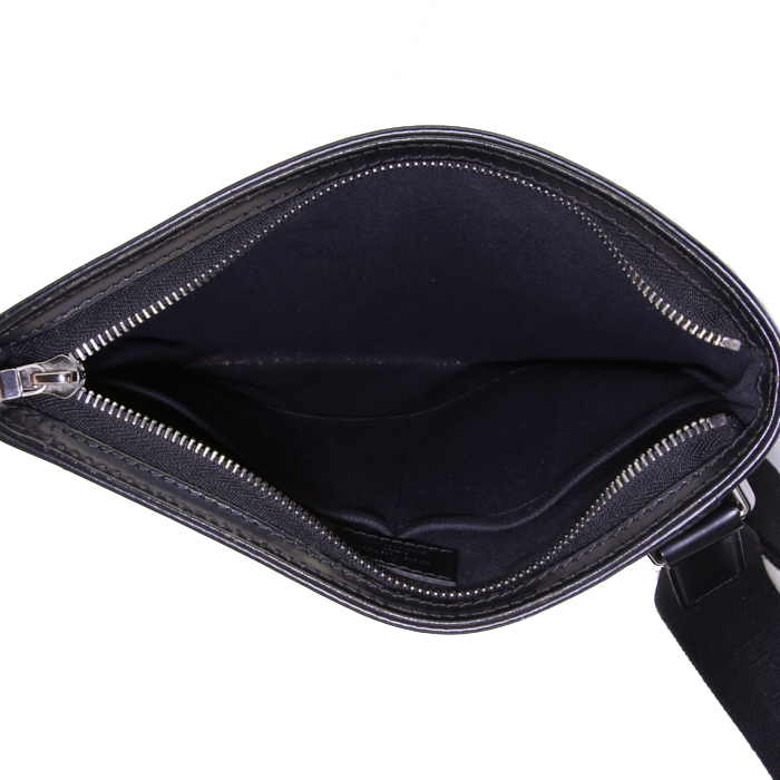 Sac bandoulière Louis Vuitton en toile damier graphite grise et cuir noir - Detail D2