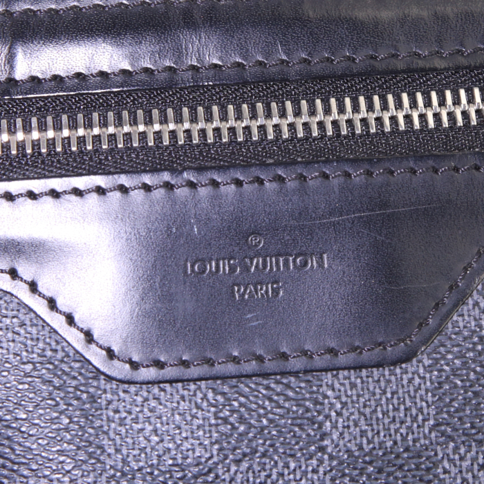 Borsa a tracolla Louis Vuitton in tela a scacchi grigia e pelle nera - Detail D4