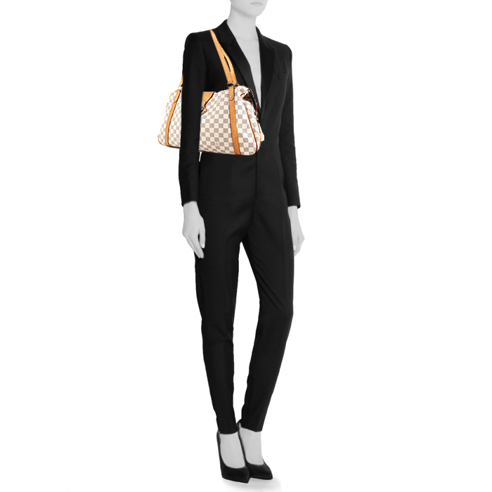 Louis Vuitton Stresa handbag in azur damier canvas and natural leather - Detail D1