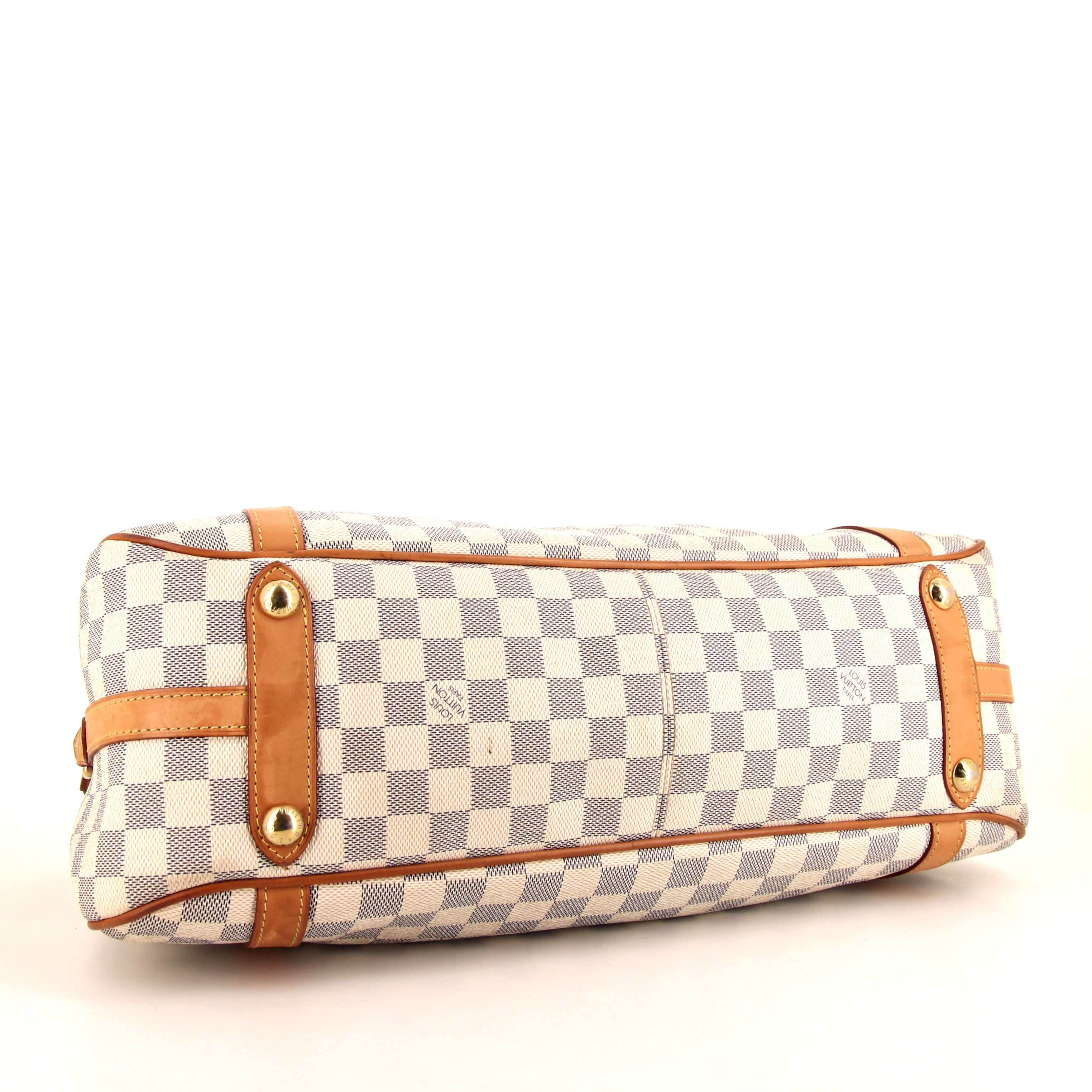 Sac à main Louis Vuitton Stresa en toile damier azur et cuir naturel - Detail D4