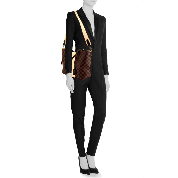Louis Vuitton shopping bag in ebene damier canvas and cream color leather - Detail D2