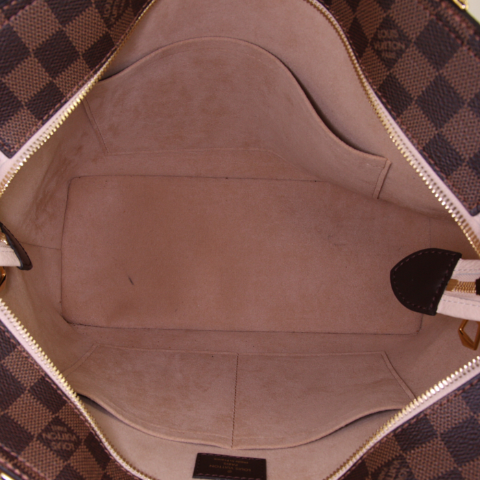 Shopping bag Louis Vuitton in tela a scacchi ebana e pelle color crema - Detail D3