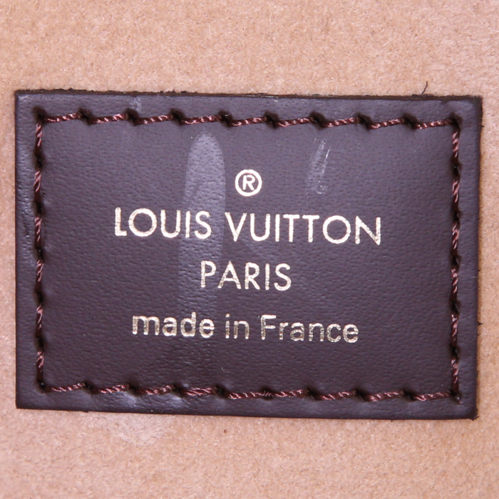 Louis Vuitton shopping bag in ebene damier canvas and cream color leather - Detail D4