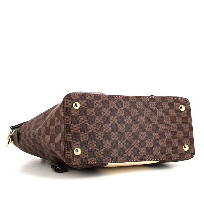 Louis Vuitton shopping bag in ebene damier canvas and cream color leather - Detail D5