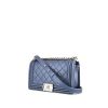 Chanel Boy handbag in metallic blue quilted leather - 00pp thumbnail