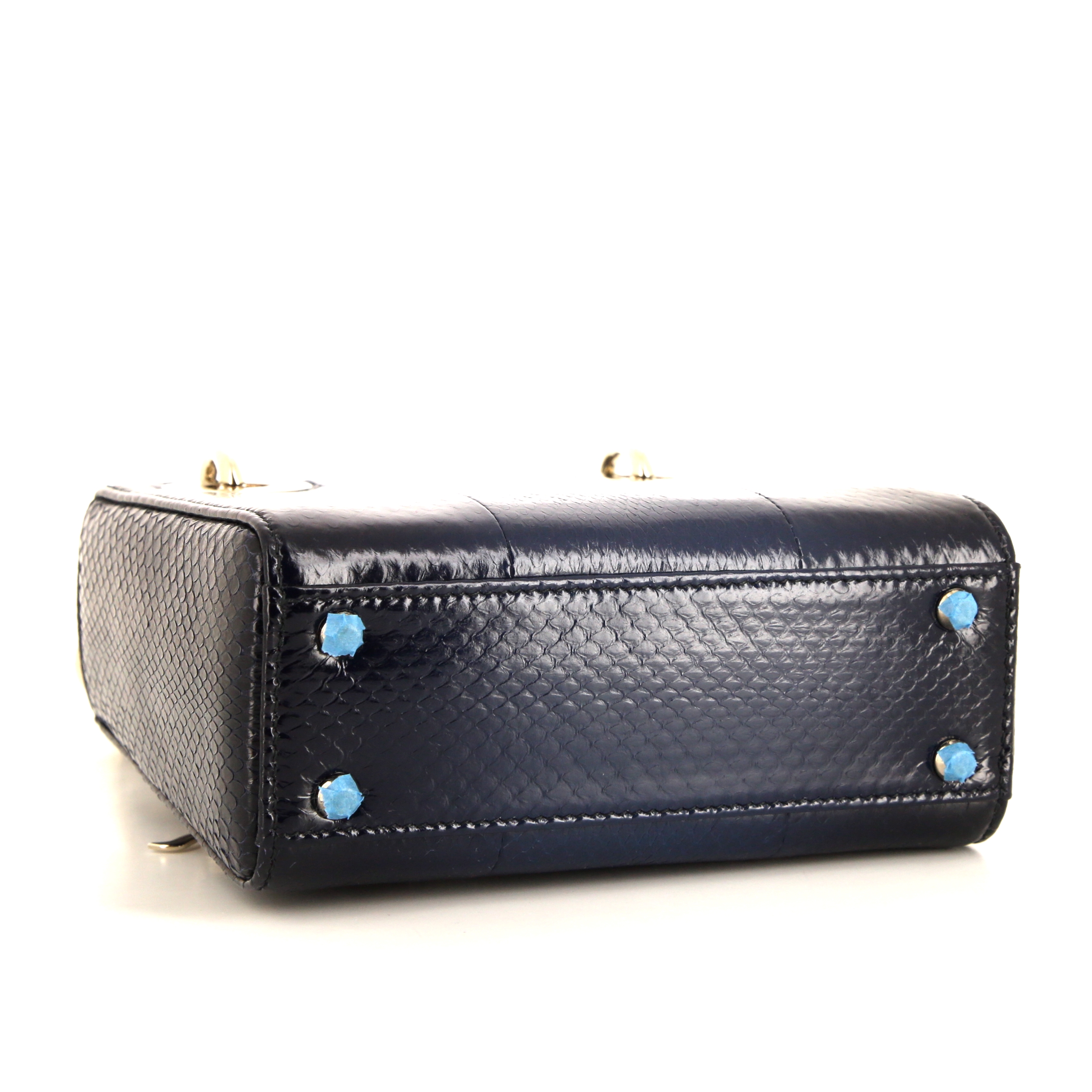 Dior Mini Lady Dior handbag in blue shading python - Detail D5