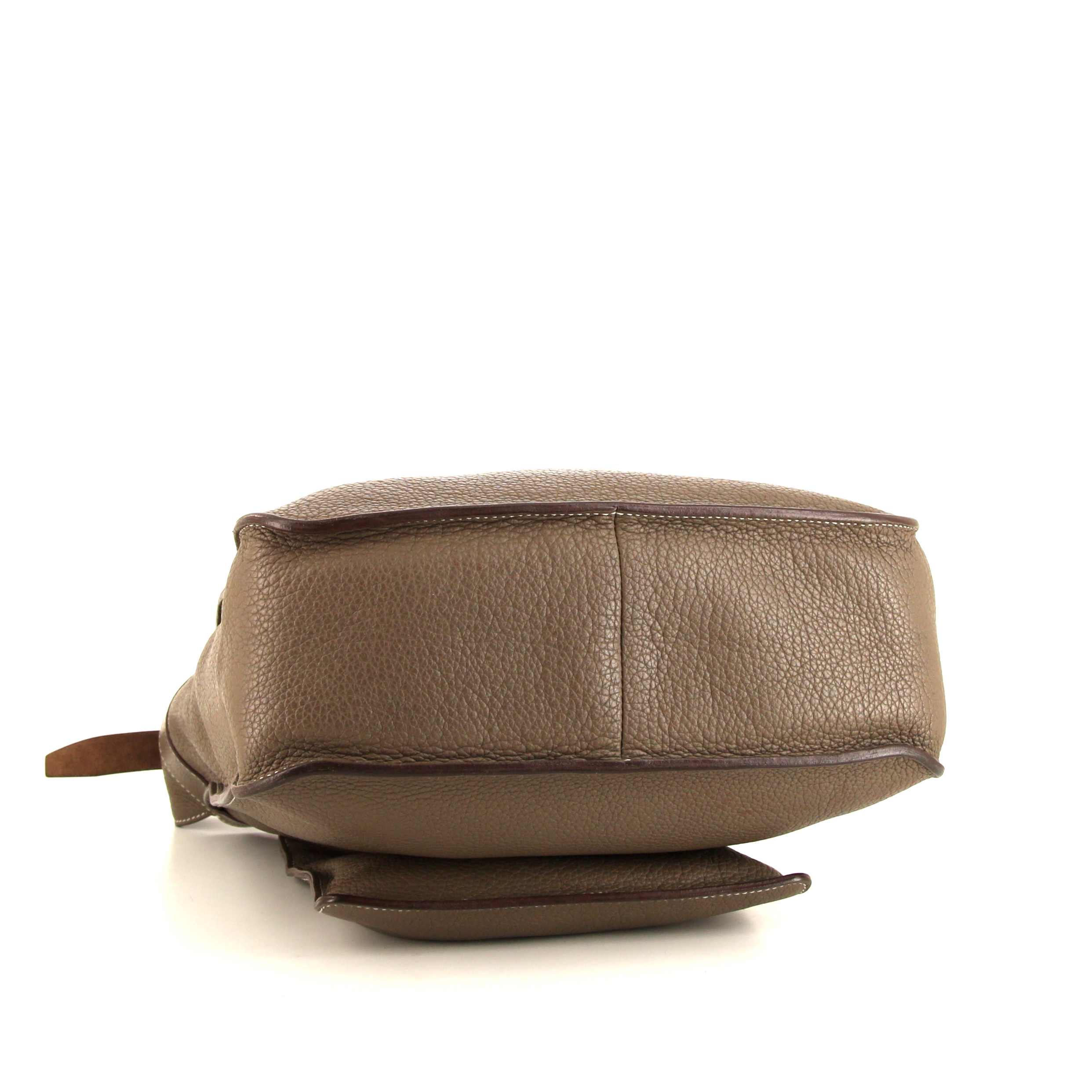 Sac à main Hermès en cuir étoupe et cuir marron - Detail D4