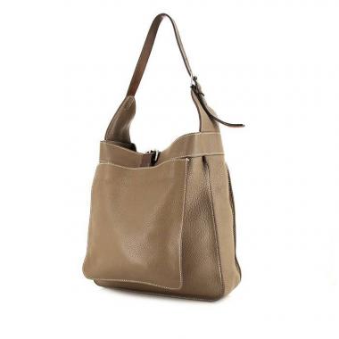 Bolso de mano Hermès en cuero marrón etoupe y cuero marrón