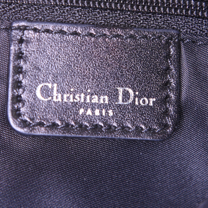 Bolso de mano Dior Vintage en lona Monogram negra y cuero negro - Detail D3