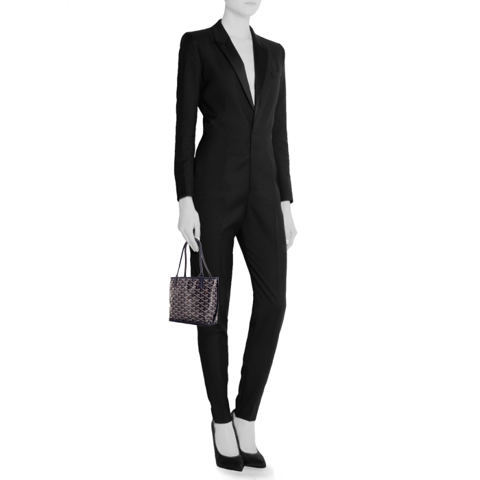 Bolso Cabás Goyard Anjou mini en tela Goyardine azul y cuero azul - Detail D1