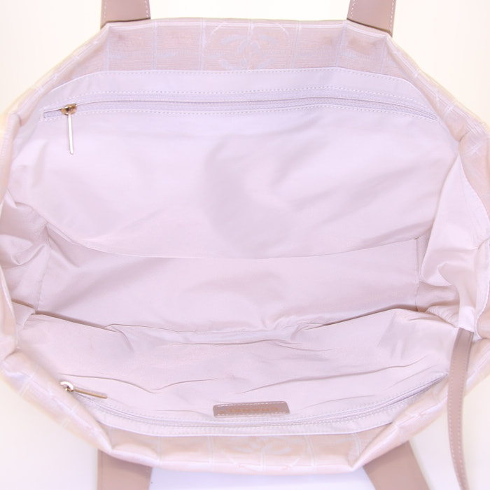 Borsa Chanel Petit Shopping in tela beige e pelle beige - Detail D2