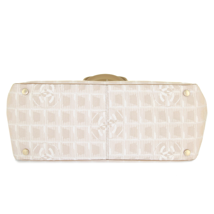 Borsa Chanel Petit Shopping in tela beige e pelle beige - Detail D4