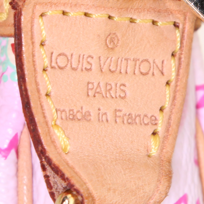 Pochette Louis Vuitton Cherry Blossom en toile rose et cuir naturel - Detail D3