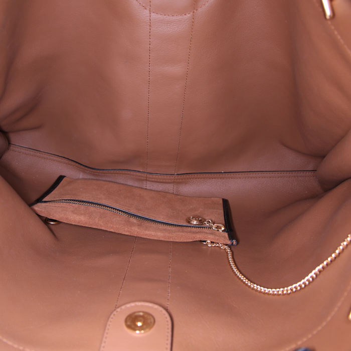 Shopping bag Gucci Rajah in camoscio marrone e pelle verniciata nera - Detail D2