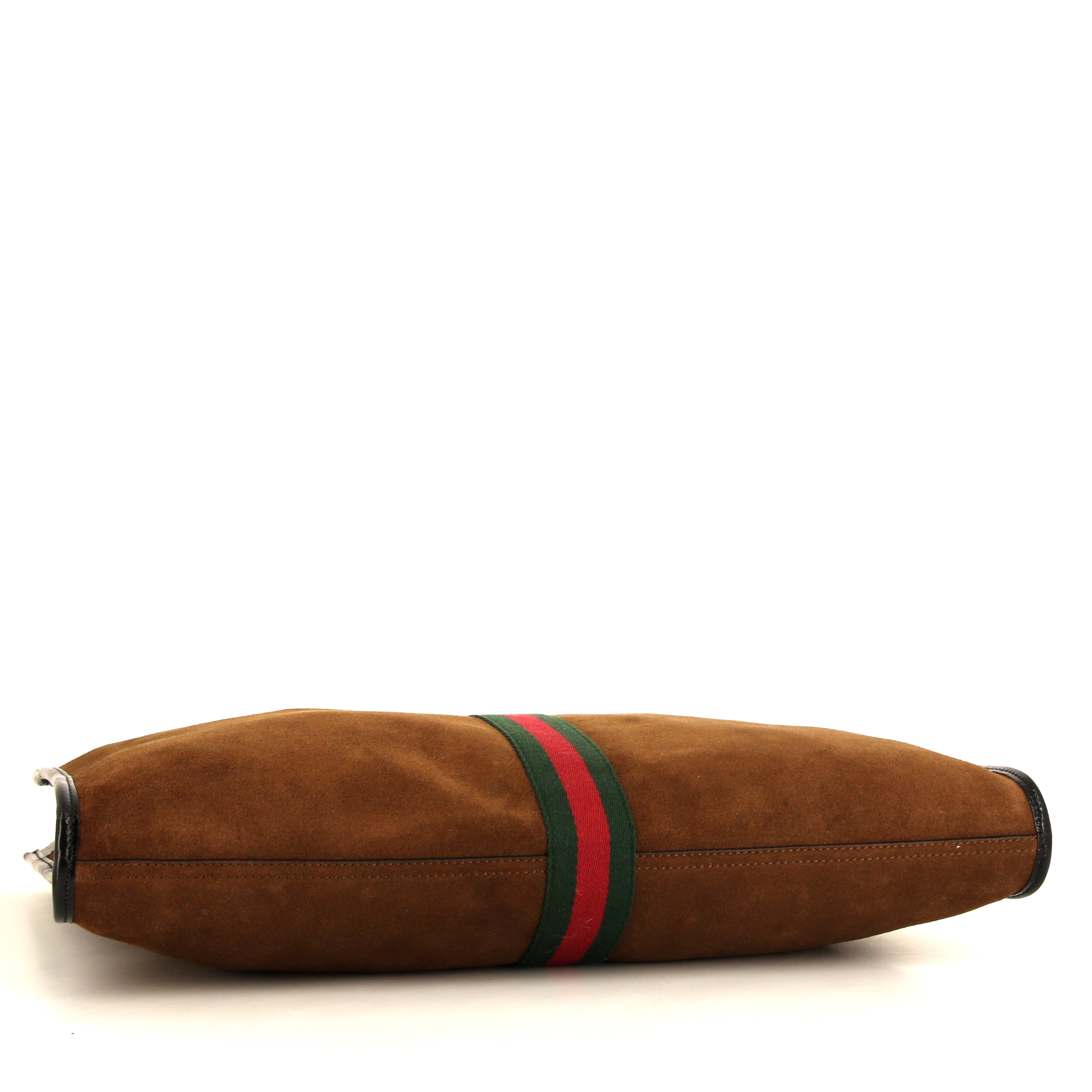 Shopping bag Gucci Rajah in camoscio marrone e pelle verniciata nera - Detail D4