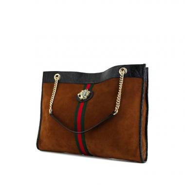 Shopping bag Gucci Rajah in camoscio marrone e pelle verniciata nera