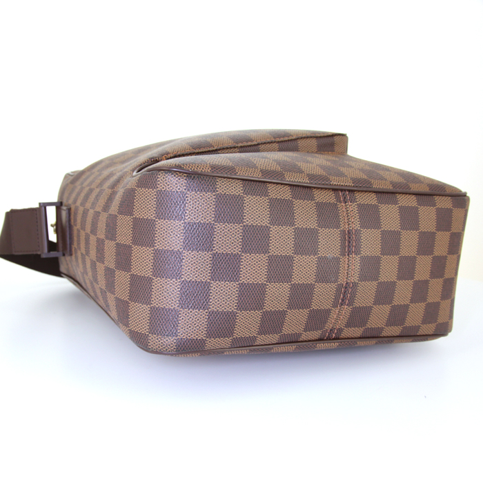 Louis Vuitton Reporter shoulder bag in ebene damier canvas and brown leather - Detail D4