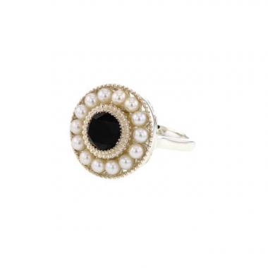 Bague Tiffany & Co Ziegfeld en argent,  onyx et perles