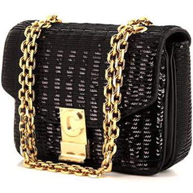 CELINE Triomphe Ostrich Leather Chain Shoulder bag Black Vintage Old C