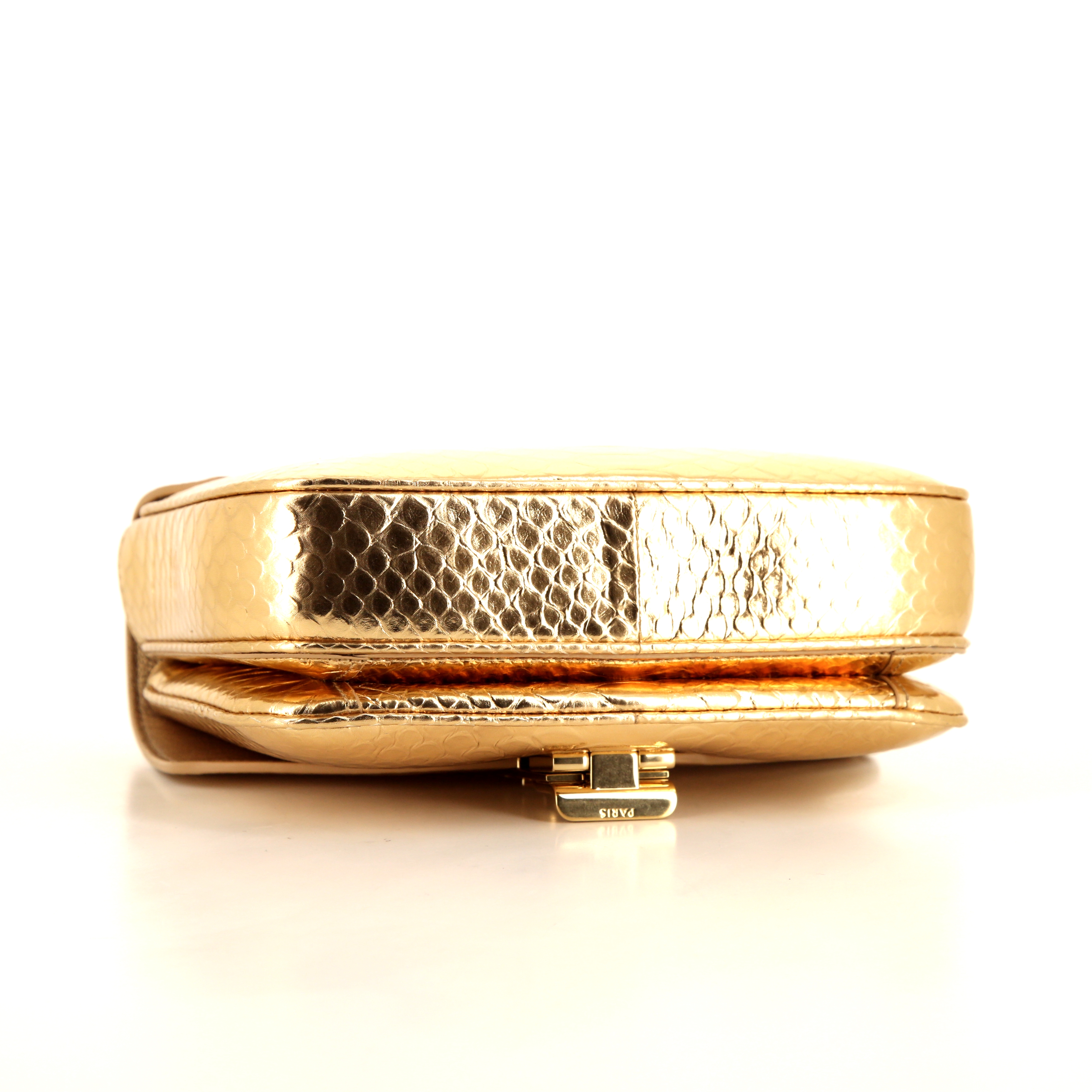 Celine C bag small model bag worn on the shoulder or carried in the hand in gold python - Detail D5