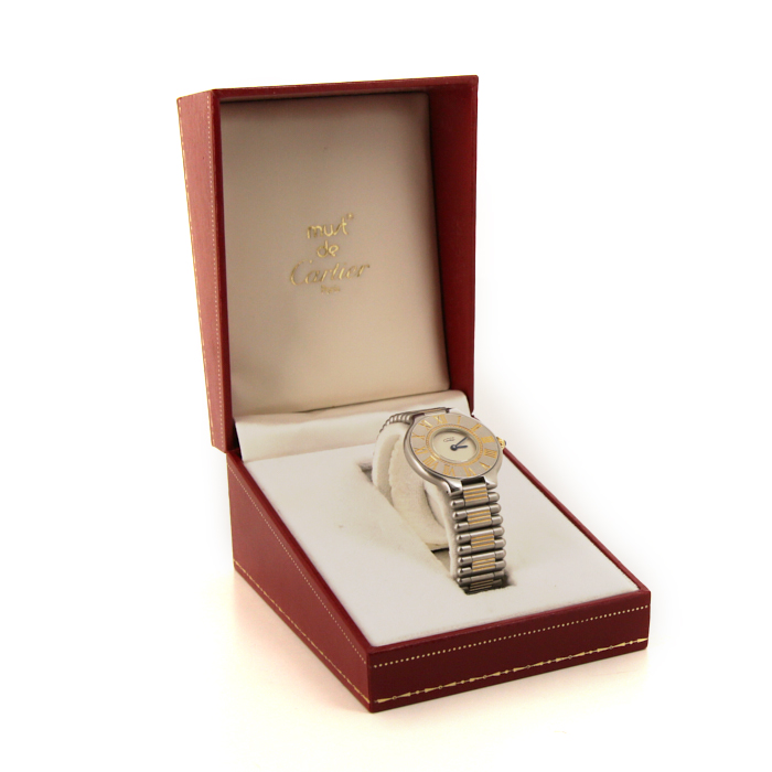 Cartier Must 21 watch in stainless steel and gold plated Ref: 9010 Circa 1990 - Detail D2