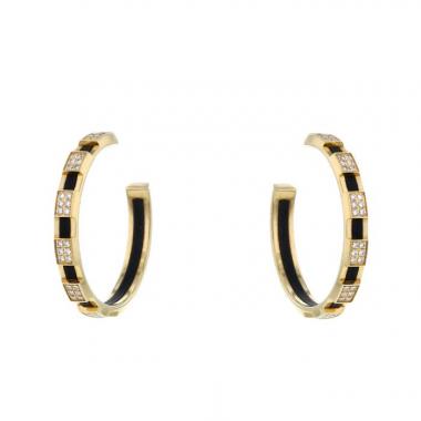 Paire de créoles Chaumet Class One en or jaune,  diamants et caoutchouc